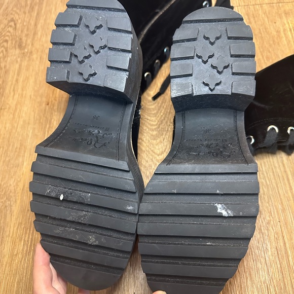 Alice and Olivia Raye Platform Velvet Lace Up Chunky Heeled Boots - Picture 6 of 11